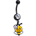 BodyCandy Clear Aurora Gem Black Happy Bee Dangle Belly Ring — main product shot