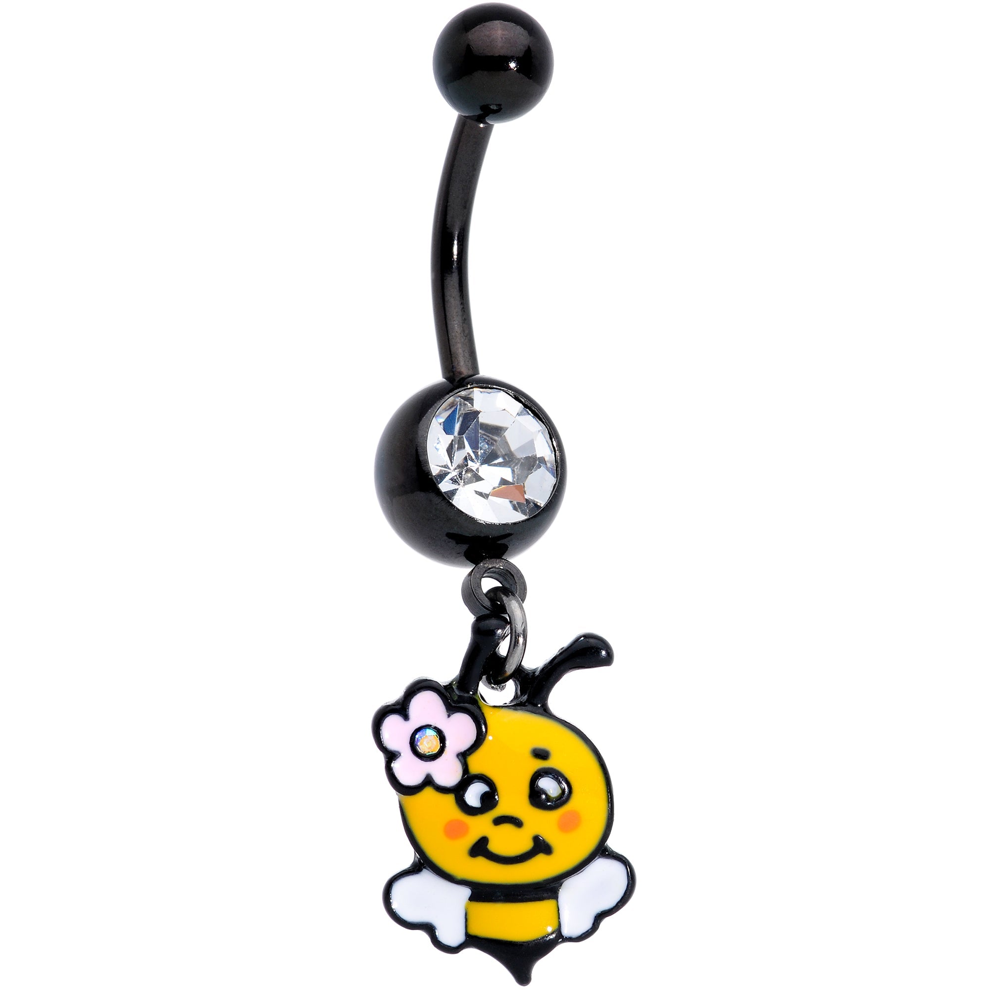 BodyCandy Clear Aurora Gem Black Happy Bee Dangle Belly Ring — main product shot