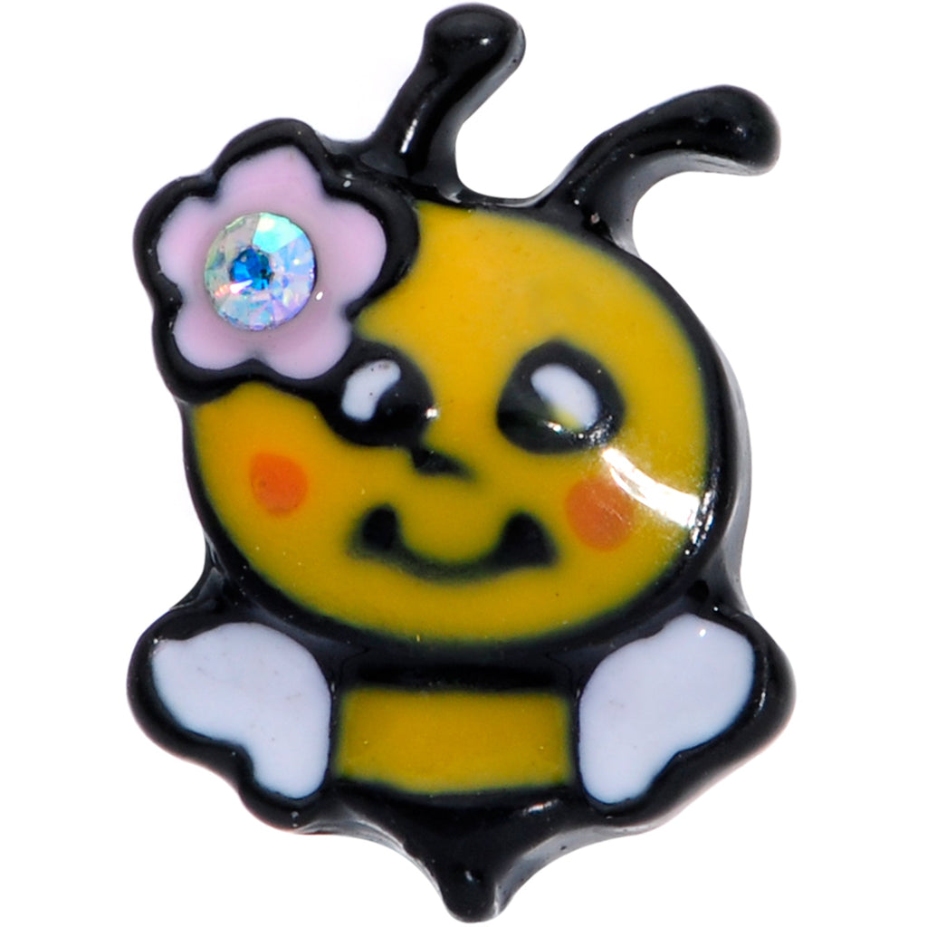 BodyCandy 16G 1/4 Aurora Gem Black Yellow Happy Bee Cartilage Tragus — detail close-up