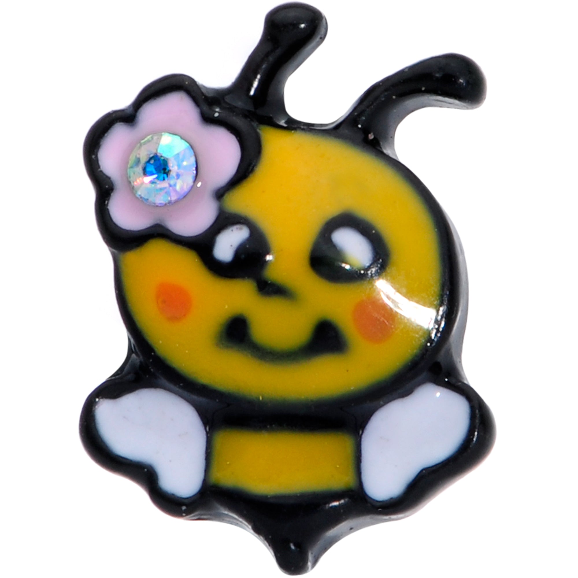 BodyCandy 16G 1/4 Aurora Gem Black Yellow Happy Bee Cartilage Tragus — detail close-up