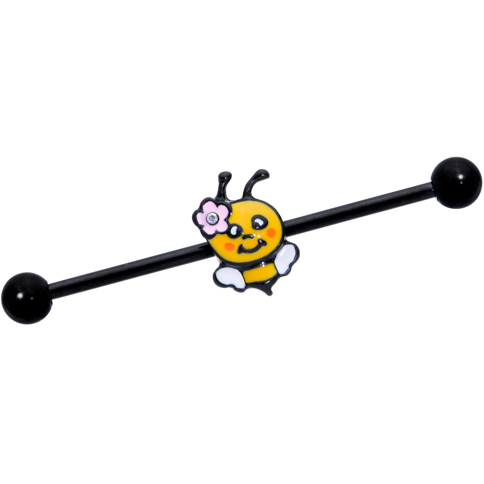 BodyCandy 14G Aurora Gem Black Yellow Happy Bee Industrial Barbell 38mm — main product shot