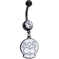 BodyCandy Clear Gem Black White Calavera Sugar Skull Dangle Belly Ring — main product shot