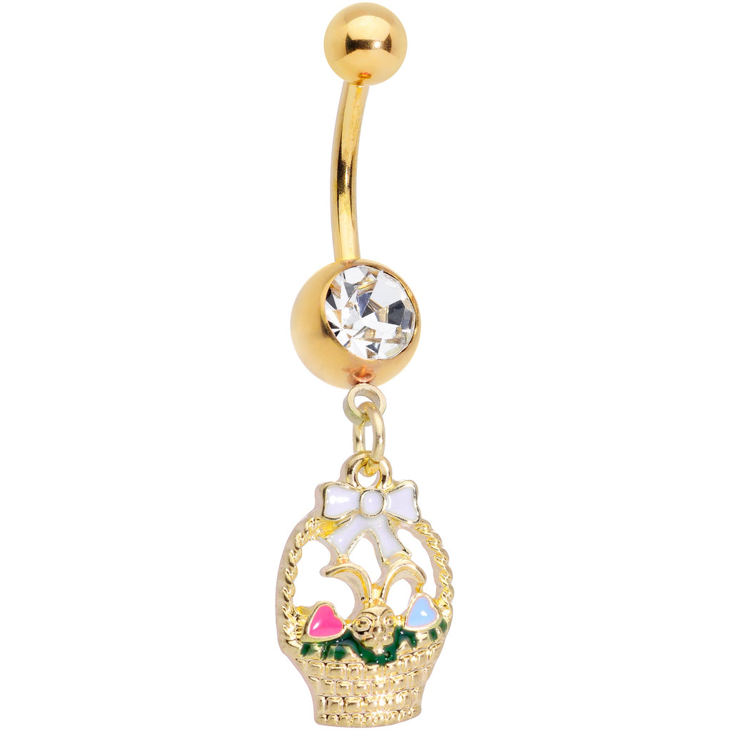 BodyCandy Clear Gem Gold Tone Easter Basket Dangle Belly Ring — main product shot