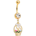 BodyCandy Clear Gem Gold Tone Easter Basket Dangle Belly Ring — main product shot
