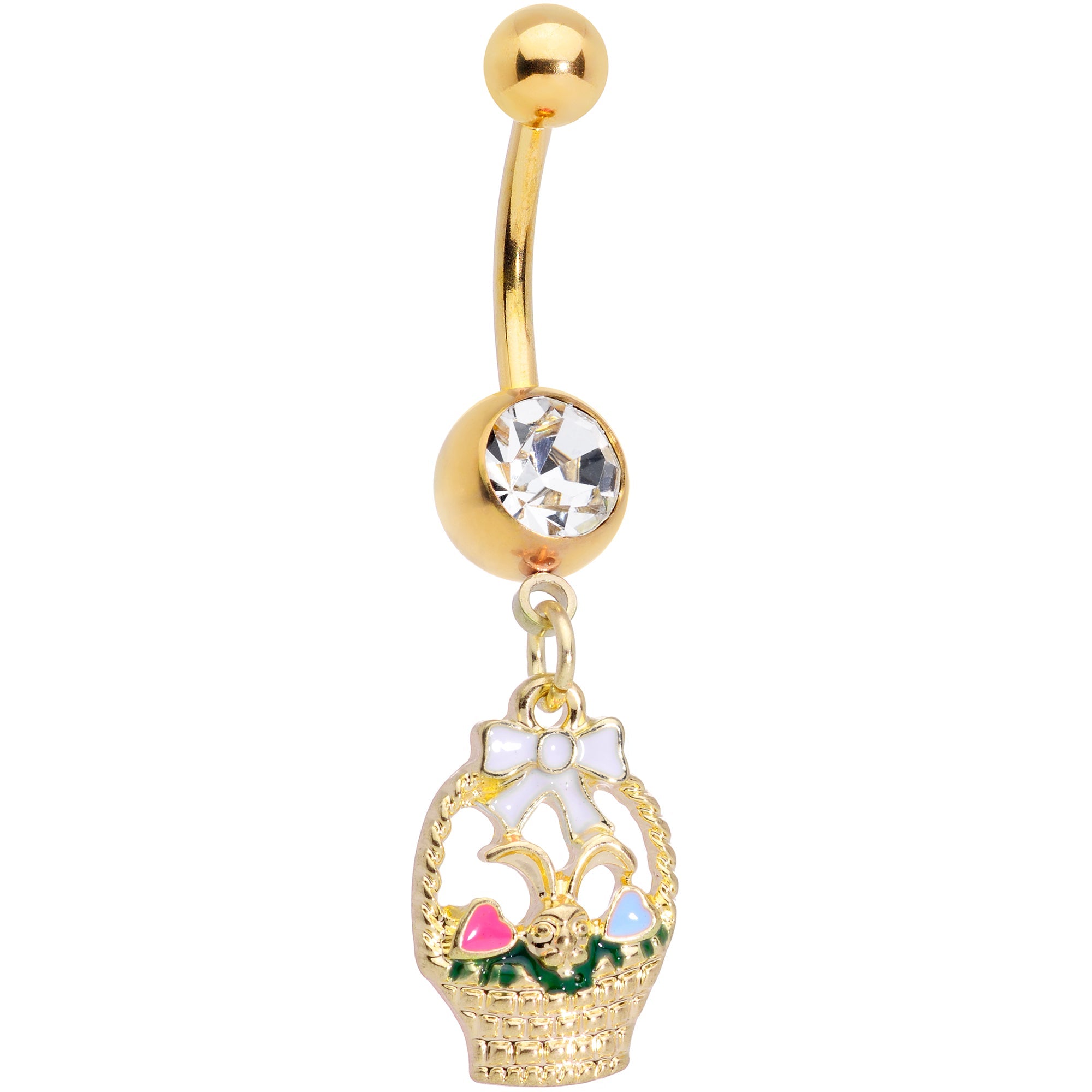 BodyCandy Clear Gem Gold Tone Easter Basket Dangle Belly Ring — main product shot