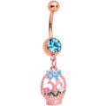 BodyCandy Aqua Gem Rose Gold Tone Easter Basket Dangle Belly Ring — main product shot