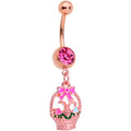 BodyCandy Pink Gem Rose Gold Tone Easter Basket Dangle Belly Ring — main product shot