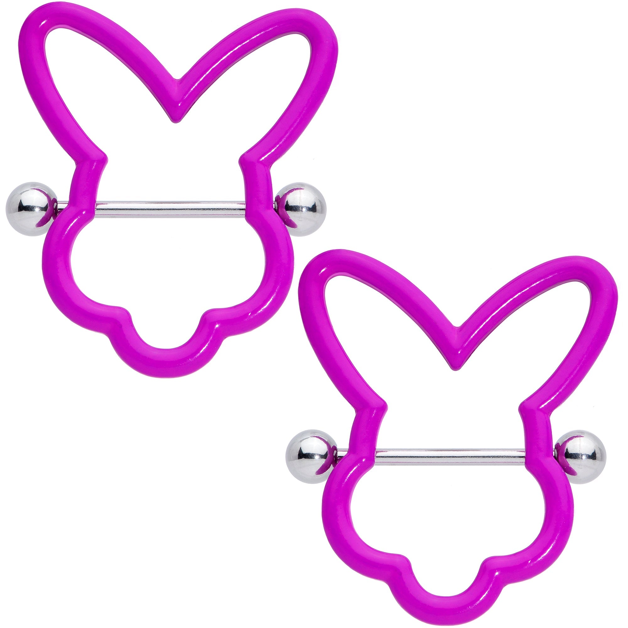 BodyCandy 14G 9/16 Pink Glow in the Dark Easter Bunny Nipple Shield Set — main product shot