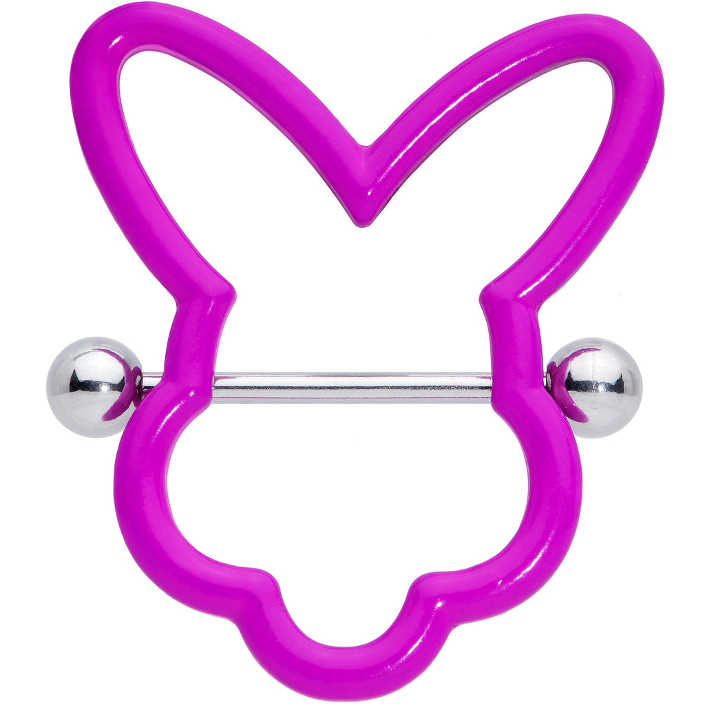 BodyCandy 14G 9/16 Pink Glow in the Dark Easter Bunny Nipple Shield Set — detail close-up