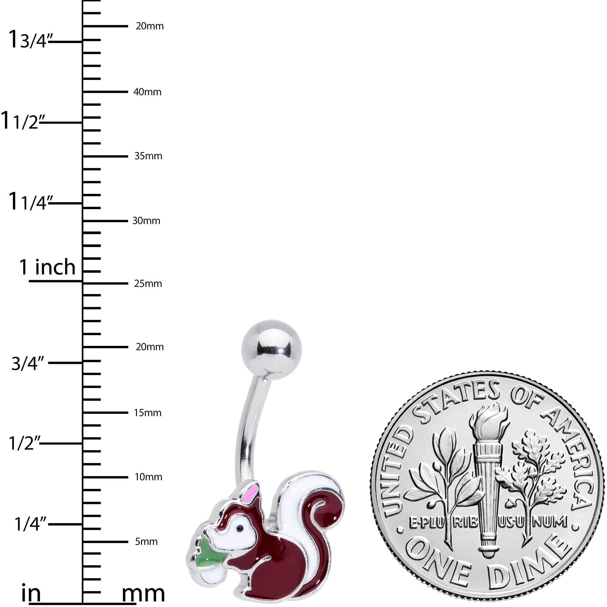 BodyCandy Brown White Snacking Squirrel Belly Ring — detail close-up