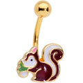 BodyCandy Gold Tone Brown White Snacking Squirrel Belly Ring — main product shot