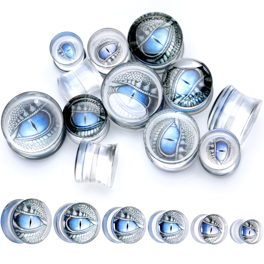 BodyCandy Clear Blue Acrylic Dragons Eye Saddle Plug Set — main product shot
