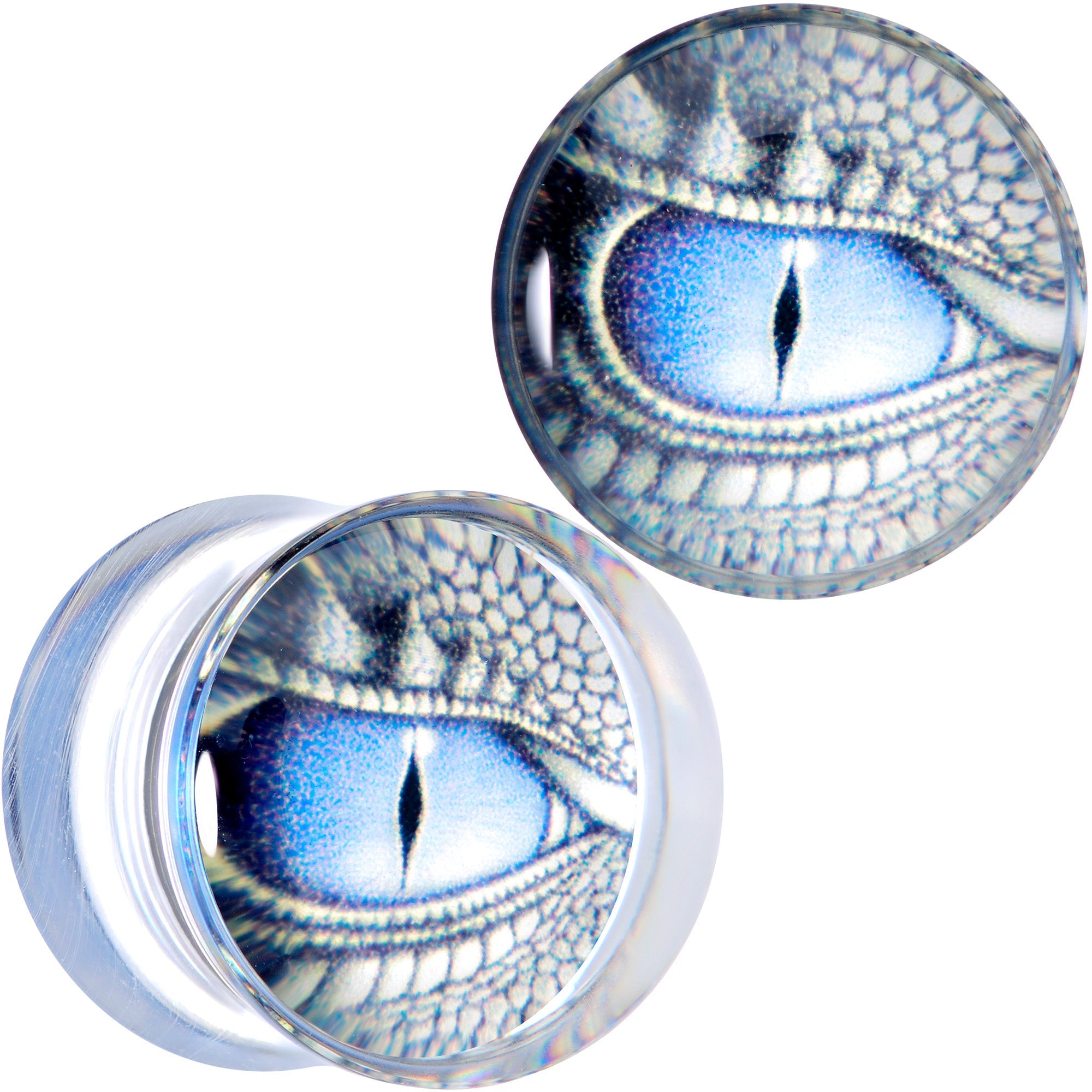 BodyCandy Clear Blue Acrylic Dragons Eye Saddle Plug Set — in-use photo