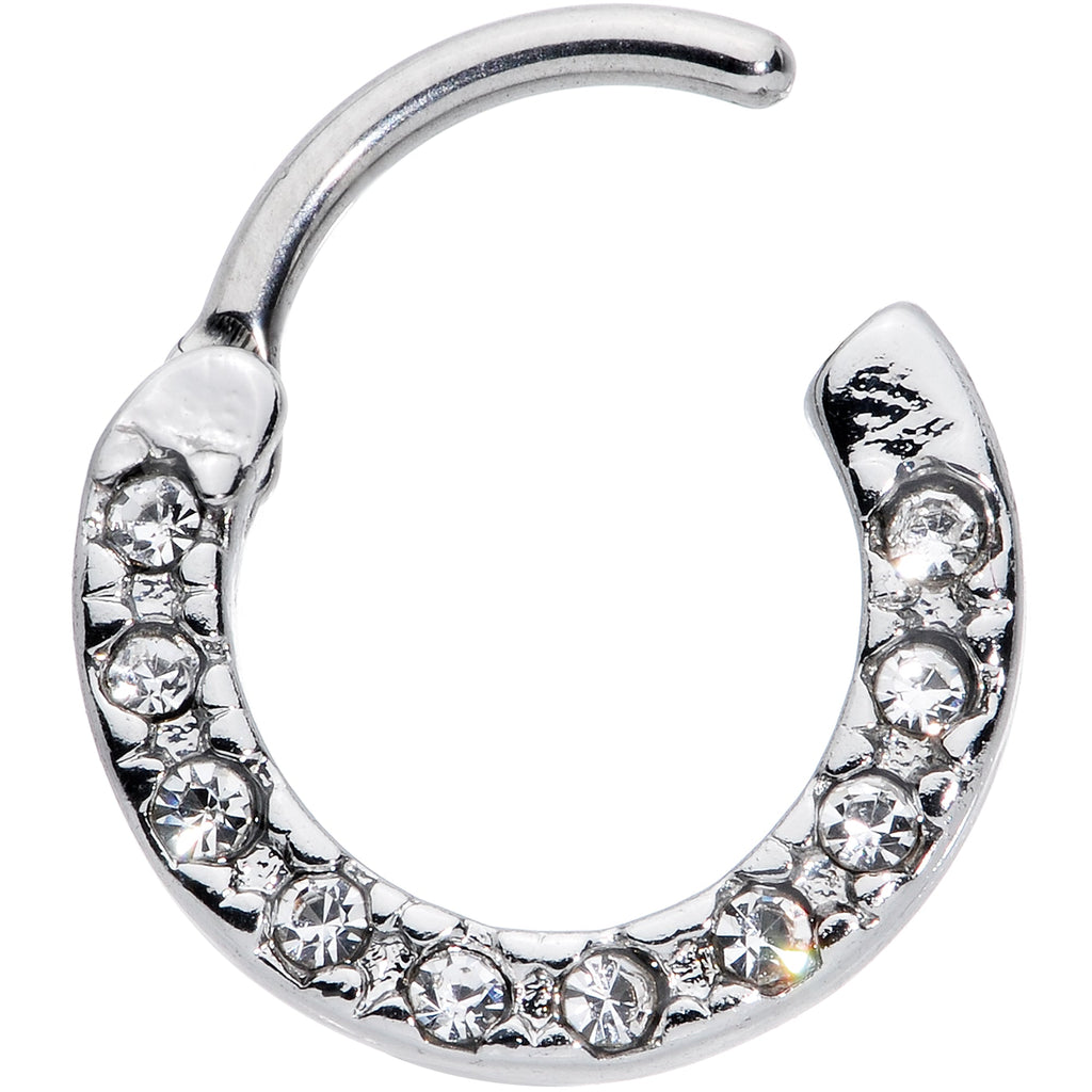 BodyCandy 16G 5/16 Clear CZ Gem Grade 23 Titanium Total Glam Septum Clicker — detail close-up