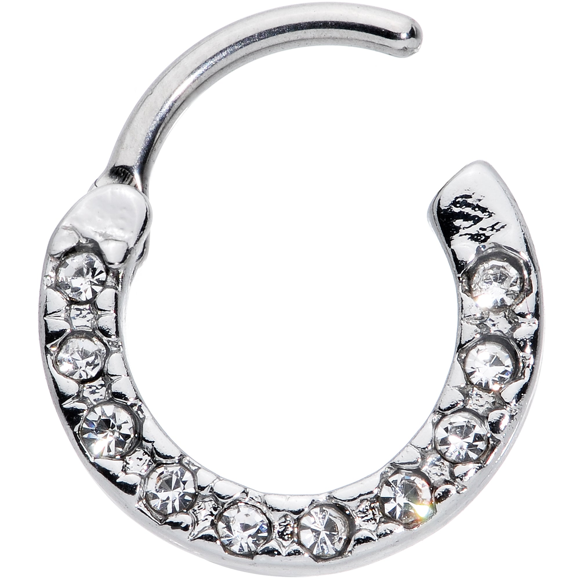 BodyCandy 16G 5/16 Clear CZ Gem Grade 23 Titanium Total Glam Septum Clicker — detail close-up
