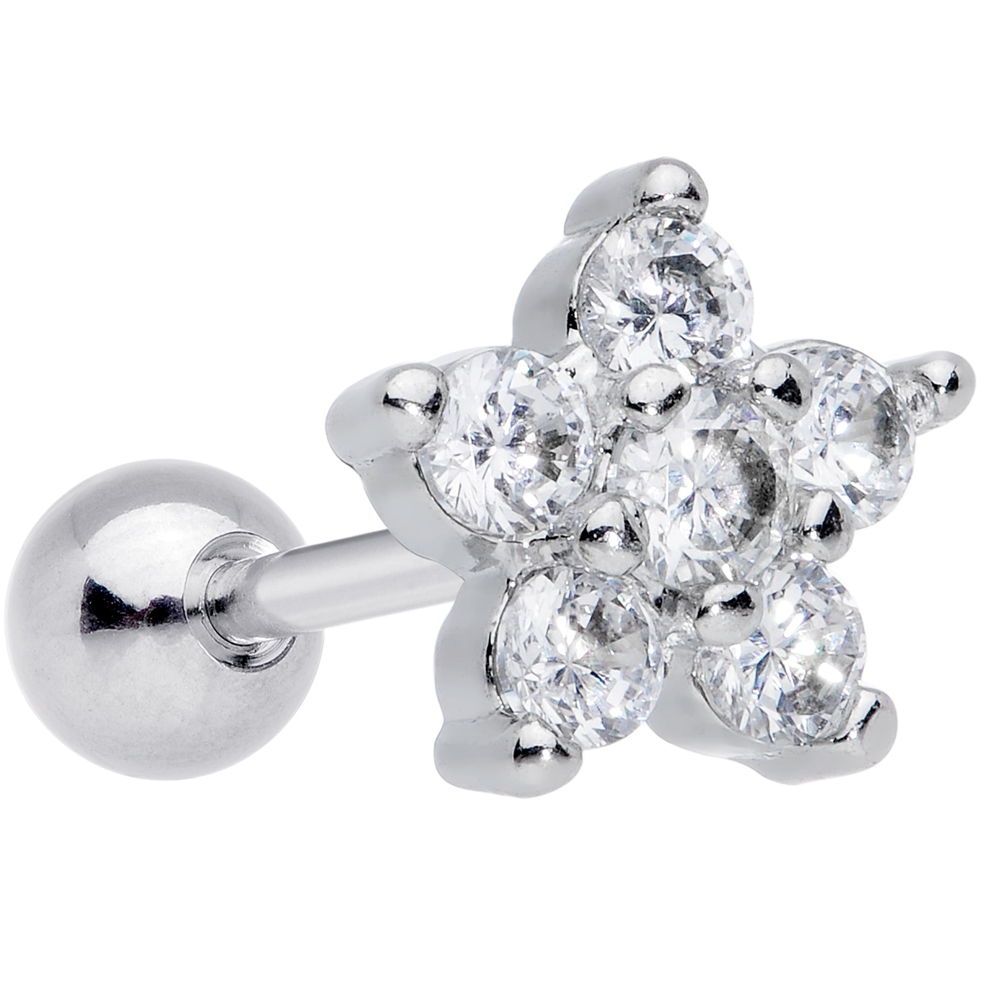 BodyCandy 16G 5/16 Clear CZ Gem G23 Titanium Flower Cartilage Earring — main product shot