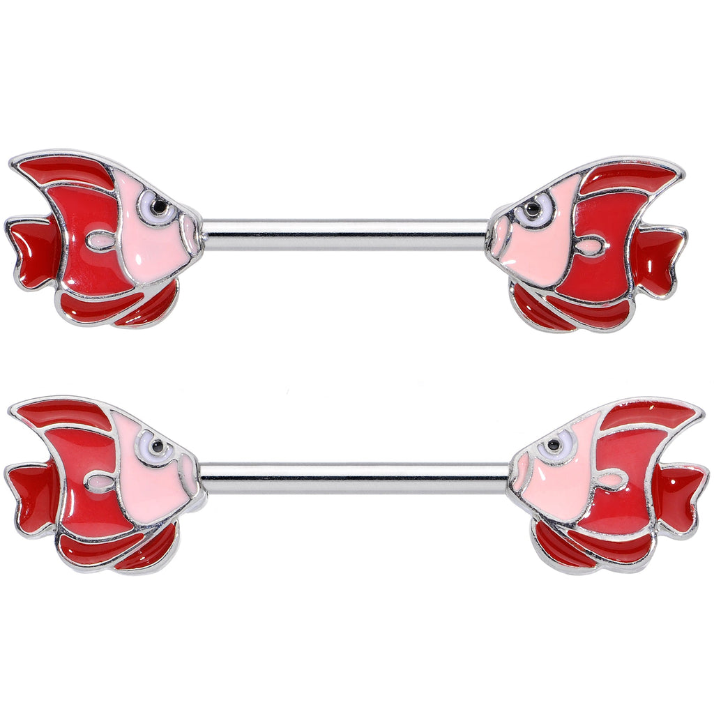 BodyCandy 14G 9/16 Brown Nautical Fish Barbell Nipple Ring Set — detail close-up