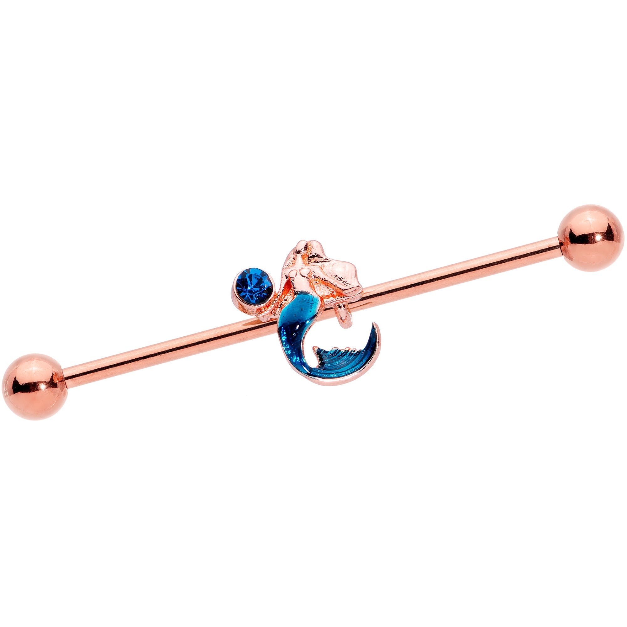 BodyCandy 14G Aqua Gem Rose Gold Tone Mermaid Industrial Barbell 38mm — main product shot