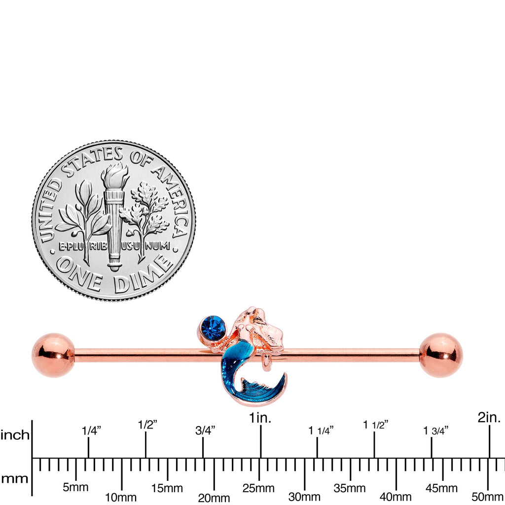 BodyCandy 14G Aqua Gem Rose Gold Tone Mermaid Industrial Barbell 38mm — lifestyle context