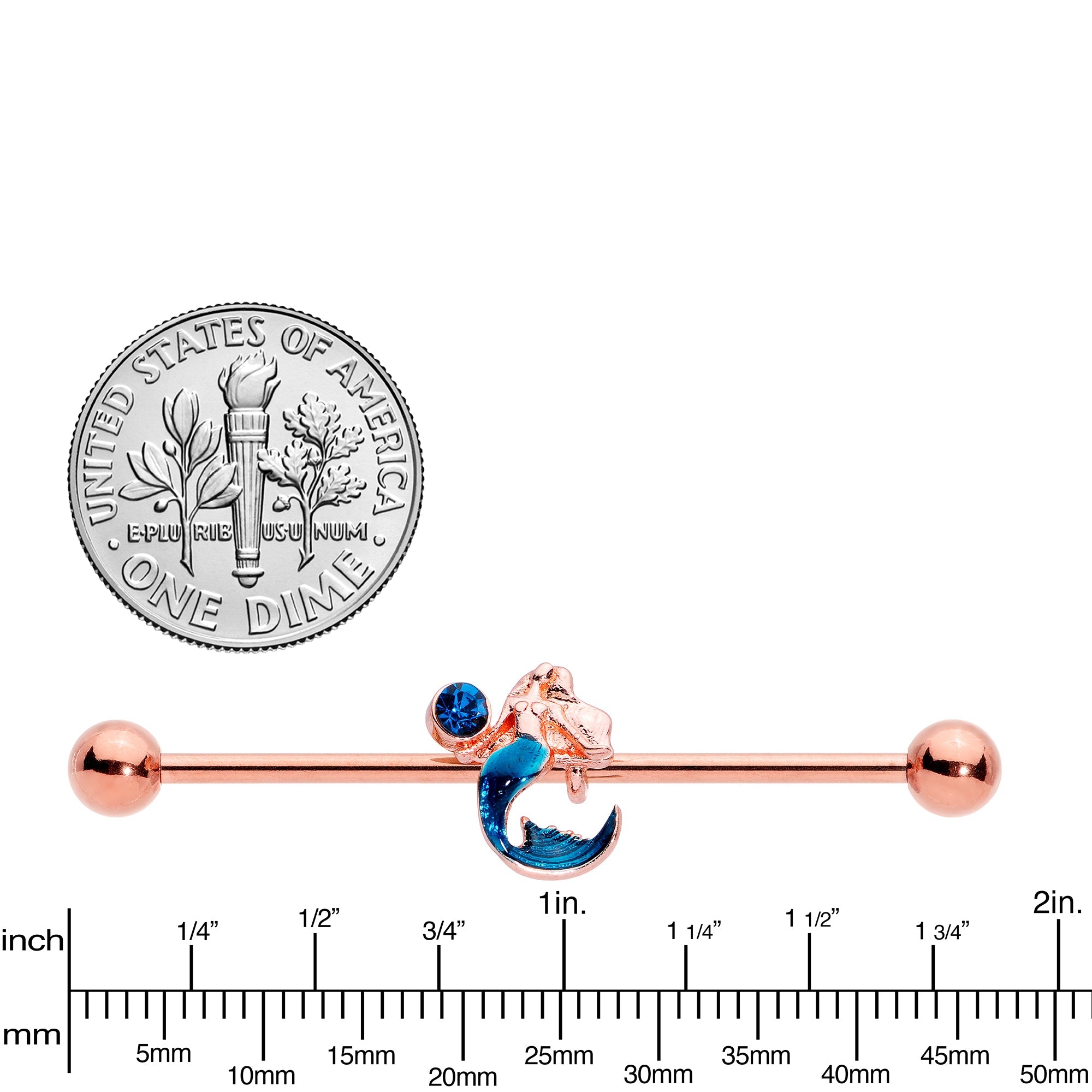 BodyCandy 14G Aqua Gem Rose Gold Tone Mermaid Industrial Barbell 38mm — lifestyle context