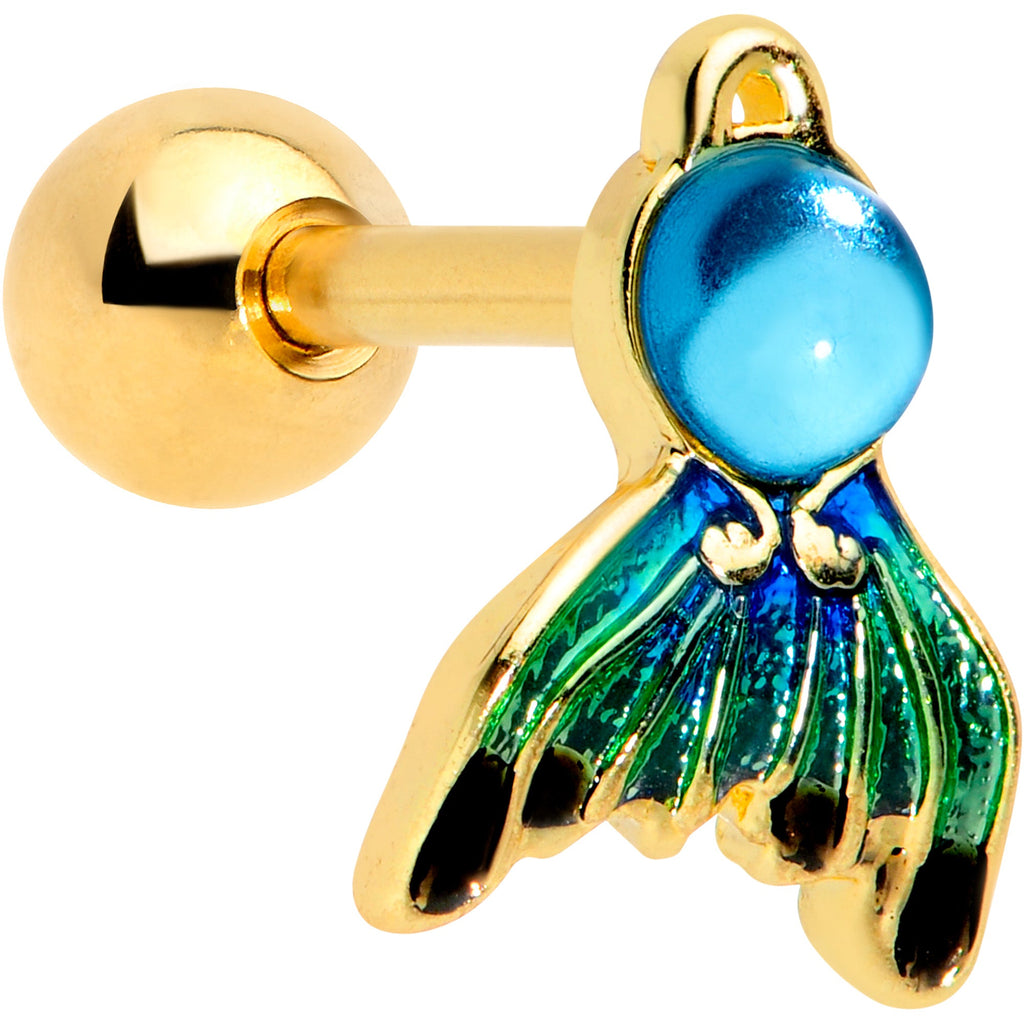 BodyCandy 16G 1/4 Gold Tone Blue Green Mermaid Tail Cartilage Tragus — main product shot