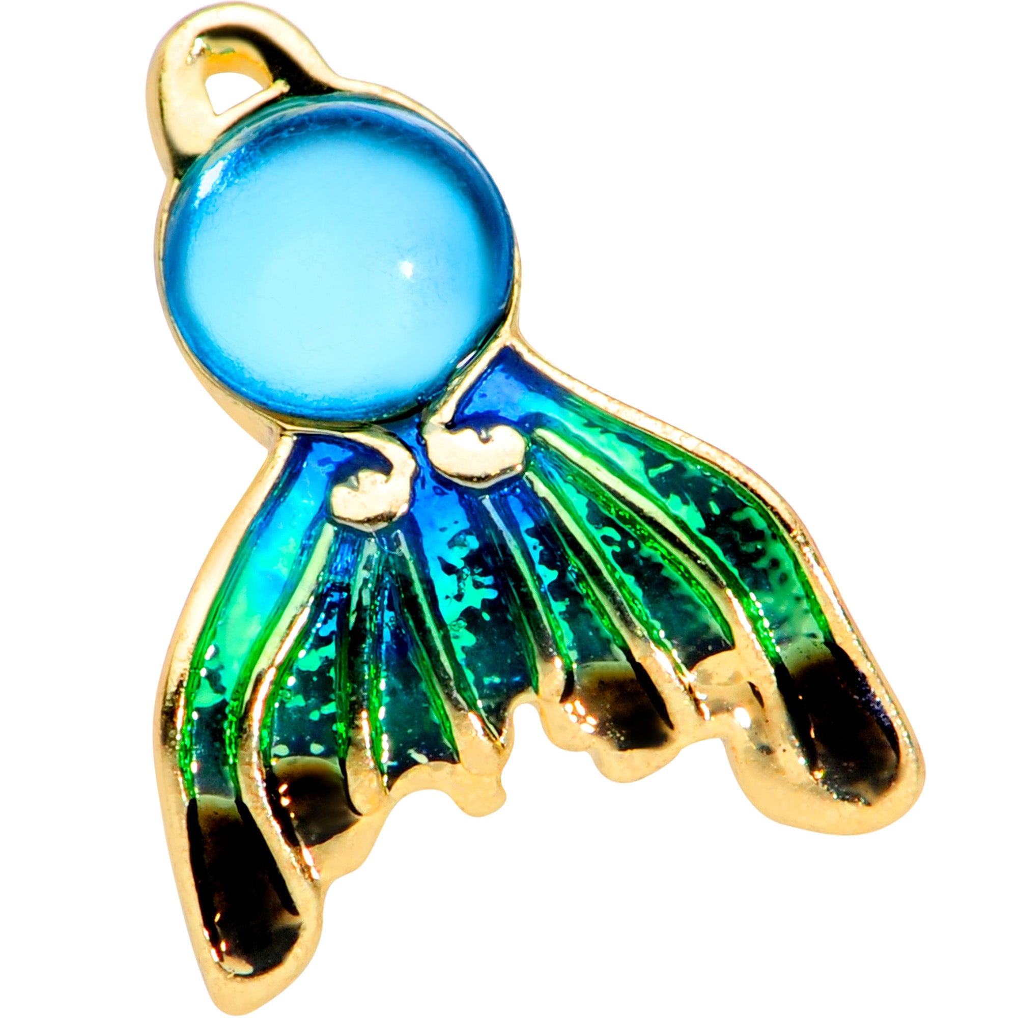 BodyCandy 16G 1/4 Gold Tone Blue Green Mermaid Tail Cartilage Tragus — detail close-up