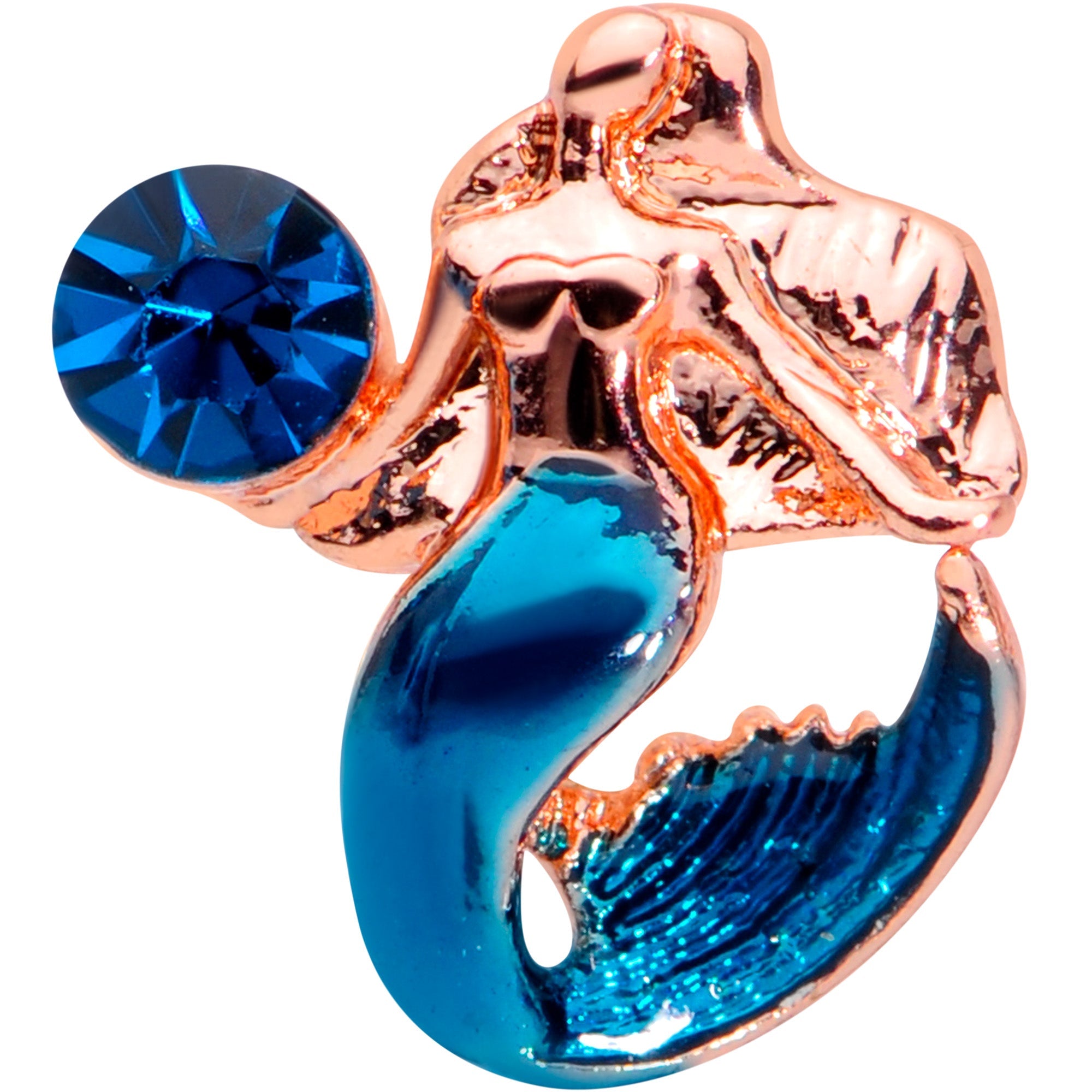 BodyCandy 16G 5/16 Blue Gem Rose Gold Tone Mermaid Labret Monroe Tragus — detail close-up