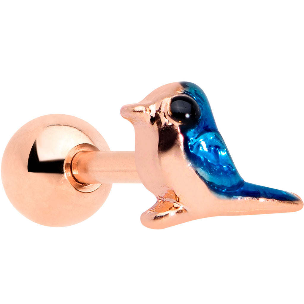 BodyCandy 16G 1/4 Rose Gold Tone Blue Bird Cartilage Tragus Earring — main product shot