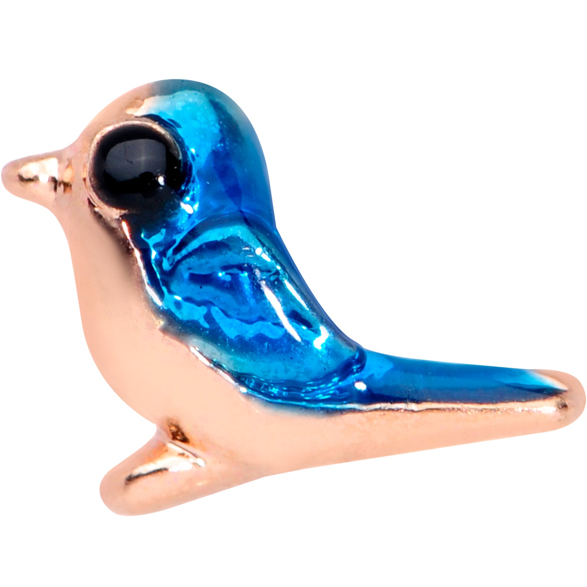 BodyCandy 16G 1/4 Rose Gold Tone Blue Bird Cartilage Tragus Earring — detail close-up