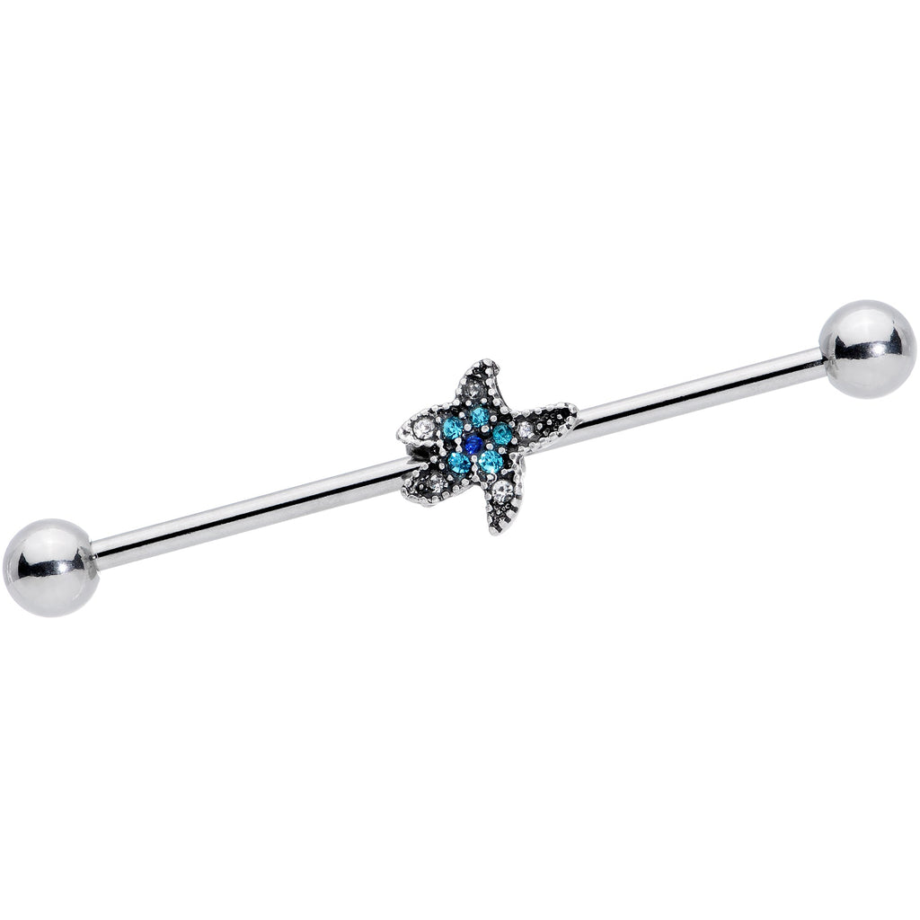BodyCandy 14G Aqua Blue Clear Gem Starfish Industrial Barbell 38mm — main product shot