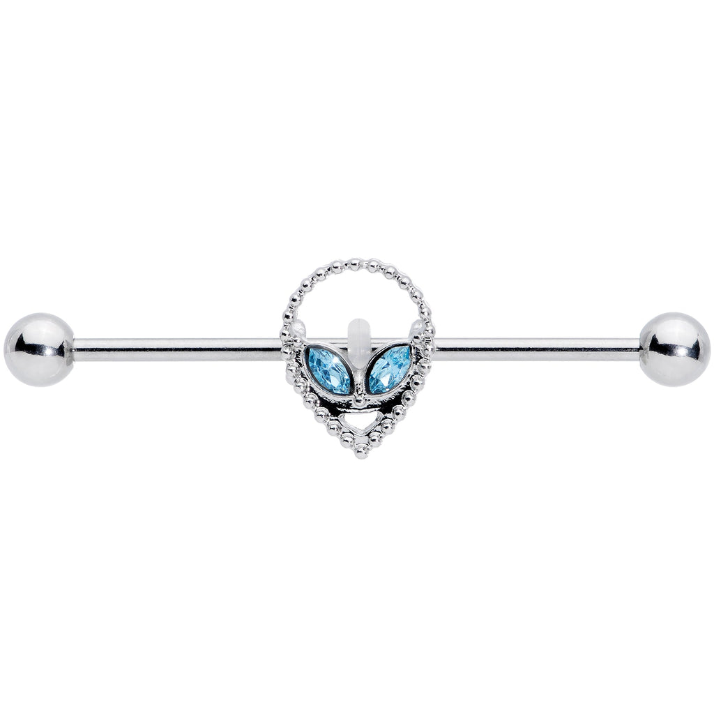 BodyCandy 14G Aqua Gem Hollow Alien Industrial Barbell 38mm — detail close-up