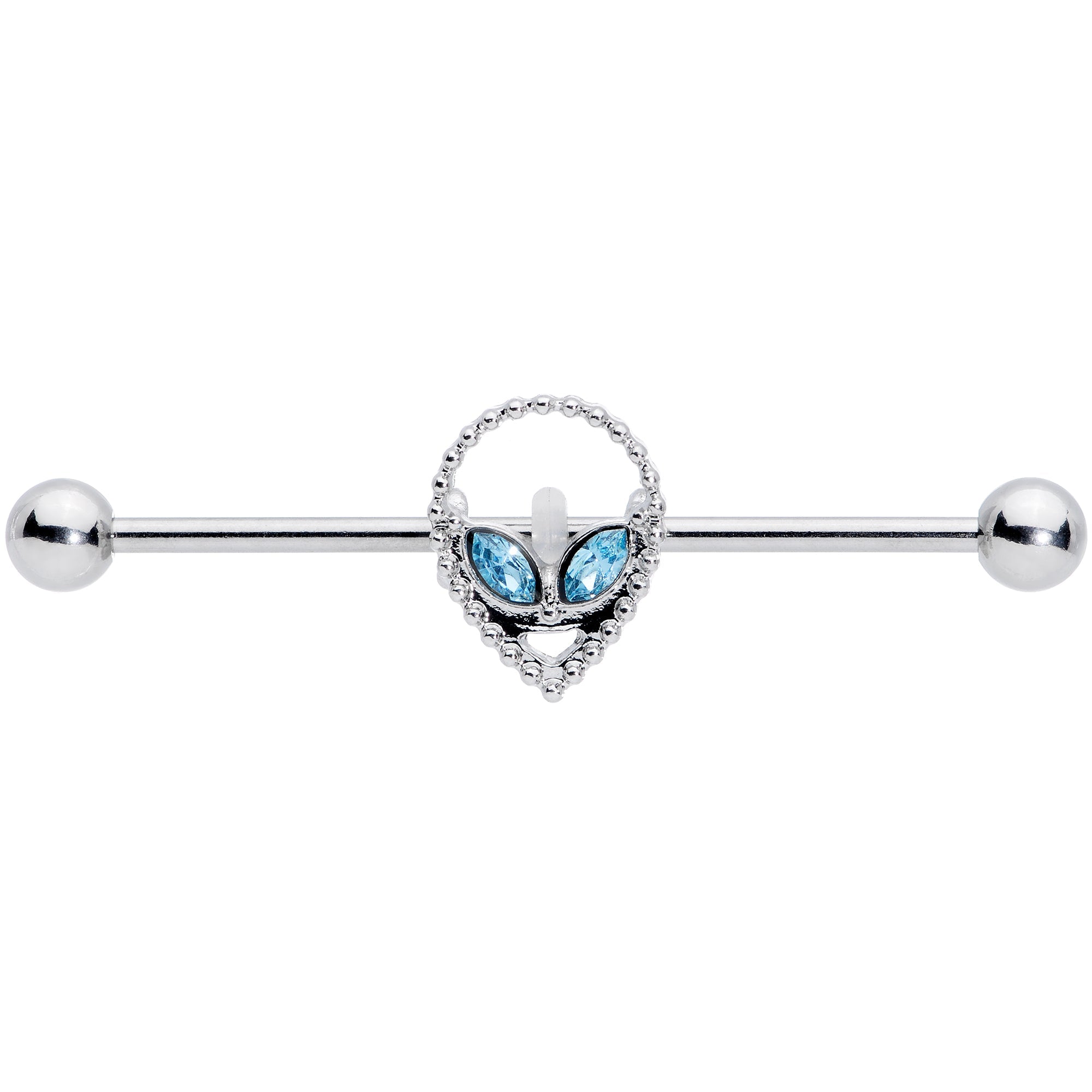 BodyCandy 14G Aqua Gem Hollow Alien Industrial Barbell 38mm — detail close-up