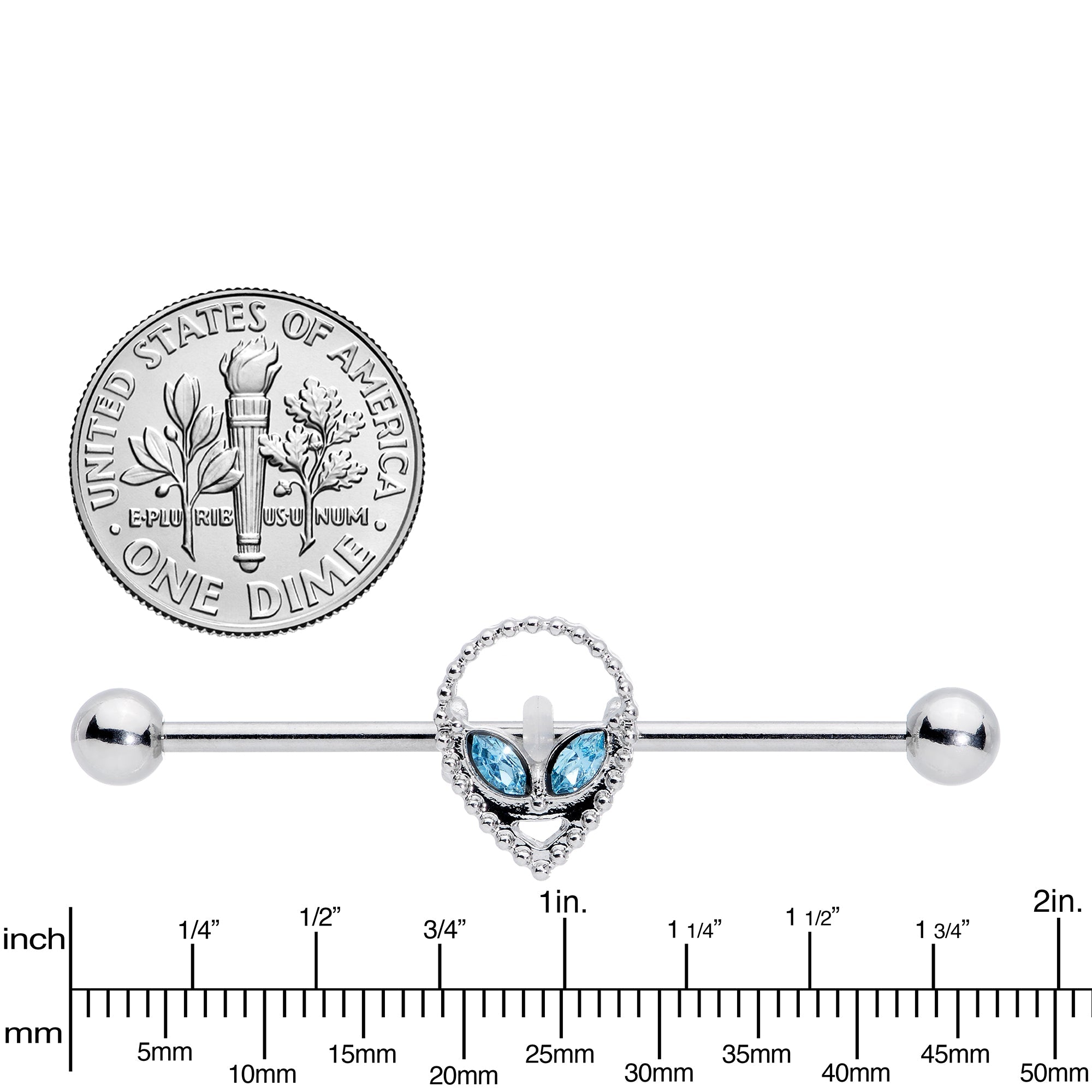 BodyCandy 14G Aqua Gem Hollow Alien Industrial Barbell 38mm — lifestyle context