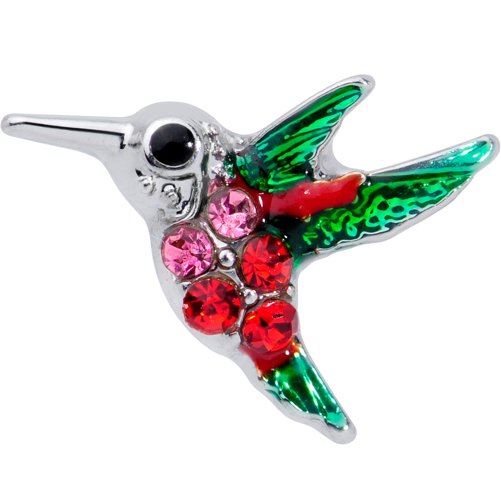 BodyCandy 16G 5/16 Red Pink Gem Green Hummingbird Labret Monroe Tragus — detail close-up