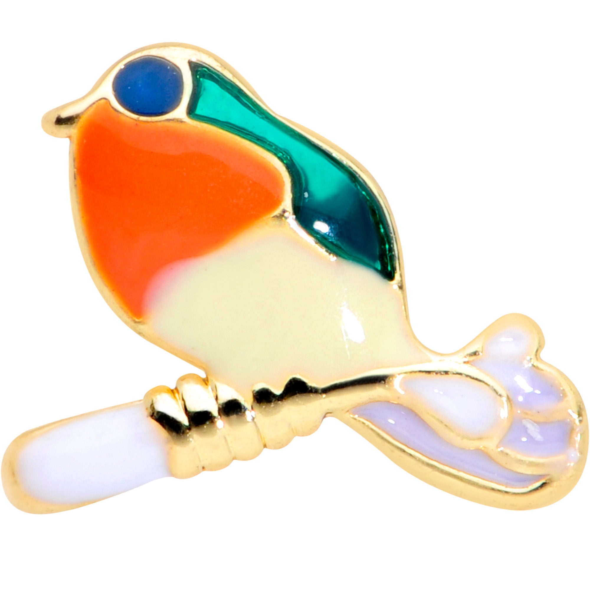 BodyCandy 16G 1/4 Green Gem Gold Tone Perched Bird Cartilage Tragus — detail close-up