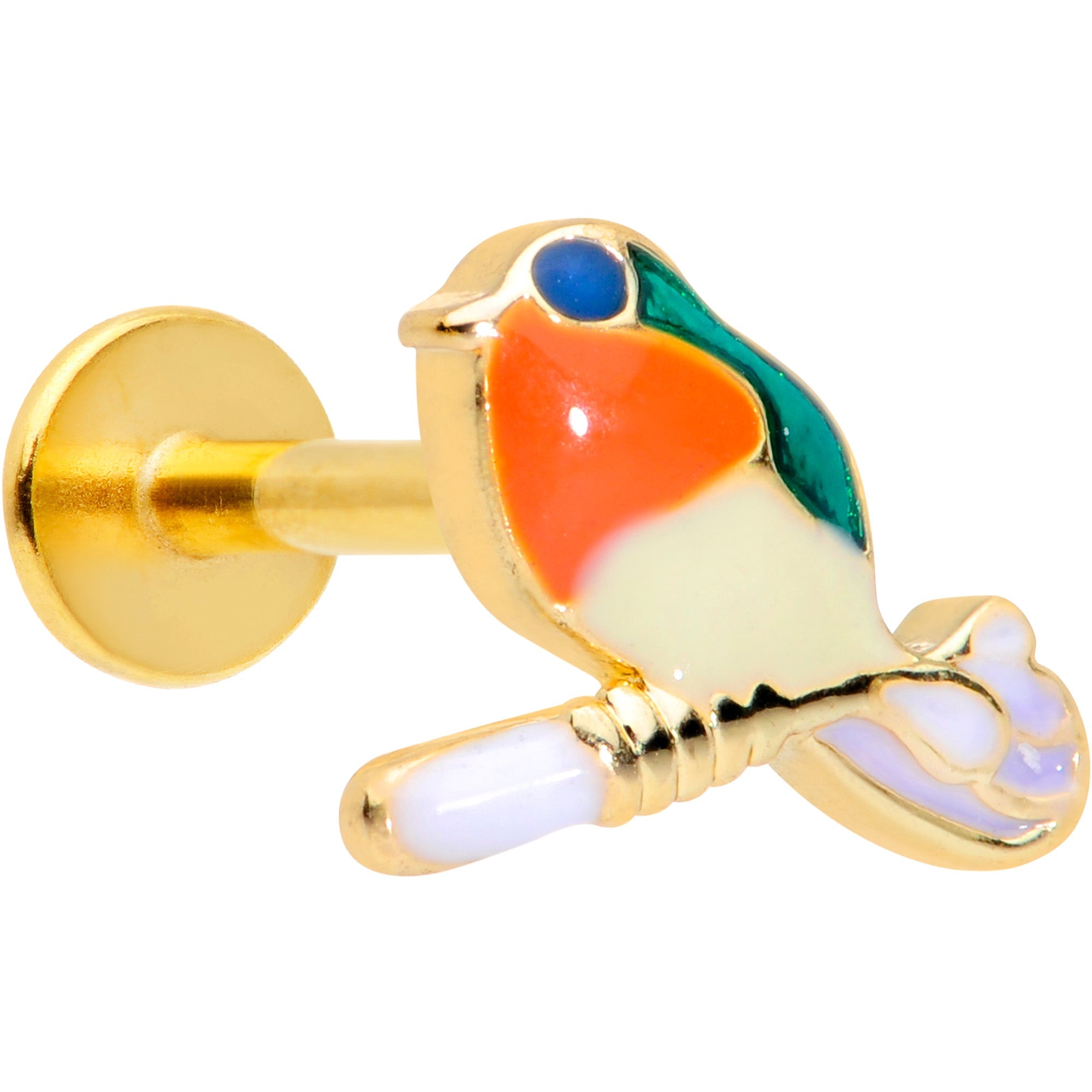 BodyCandy 16G 5/16 Green Gem Gold Tone Perched Bird Labret Monroe Tragus — main product shot