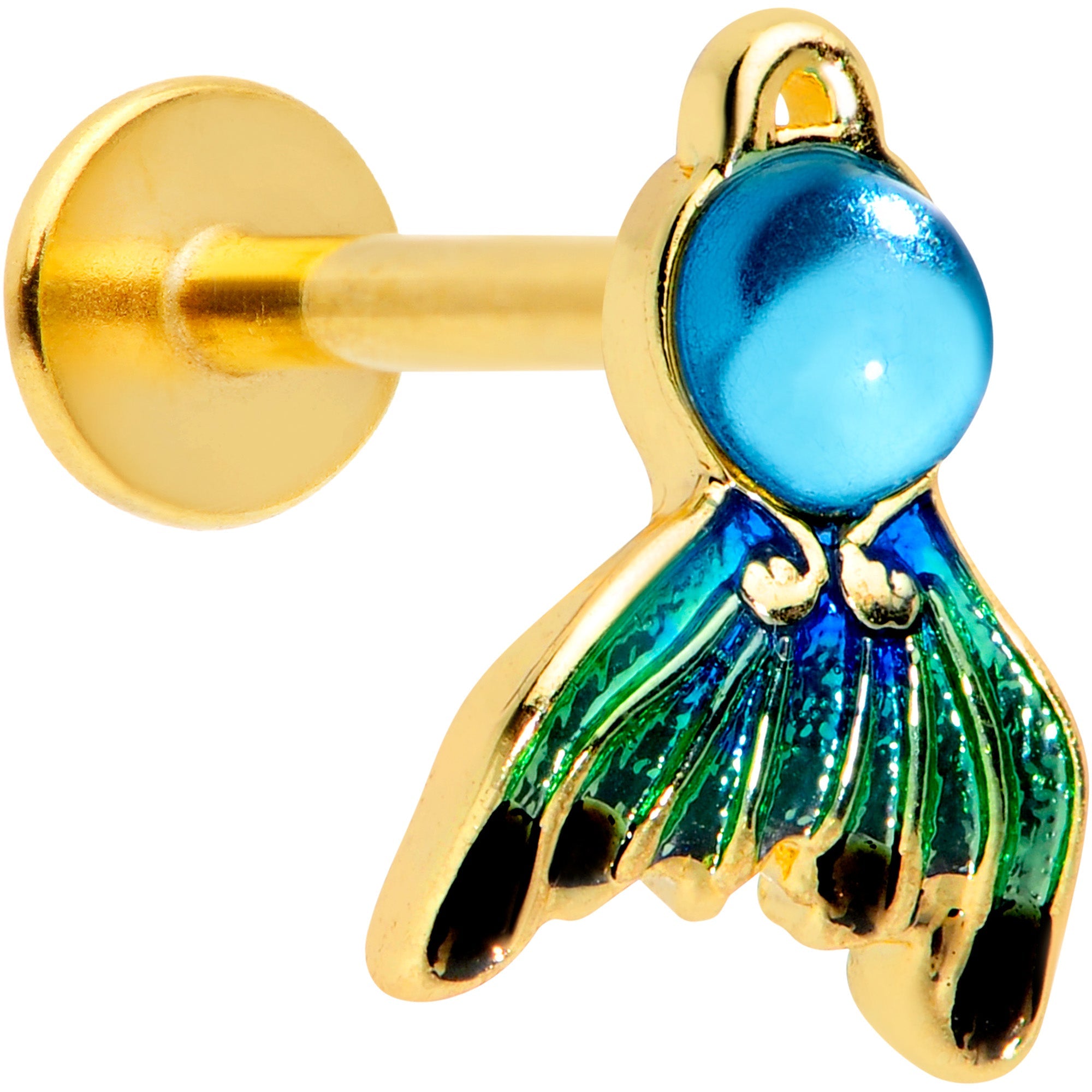 BodyCandy 16G 5/16 Gold Tone Blue Green Mermaid Tail Labret Monroe Tragus — main product shot