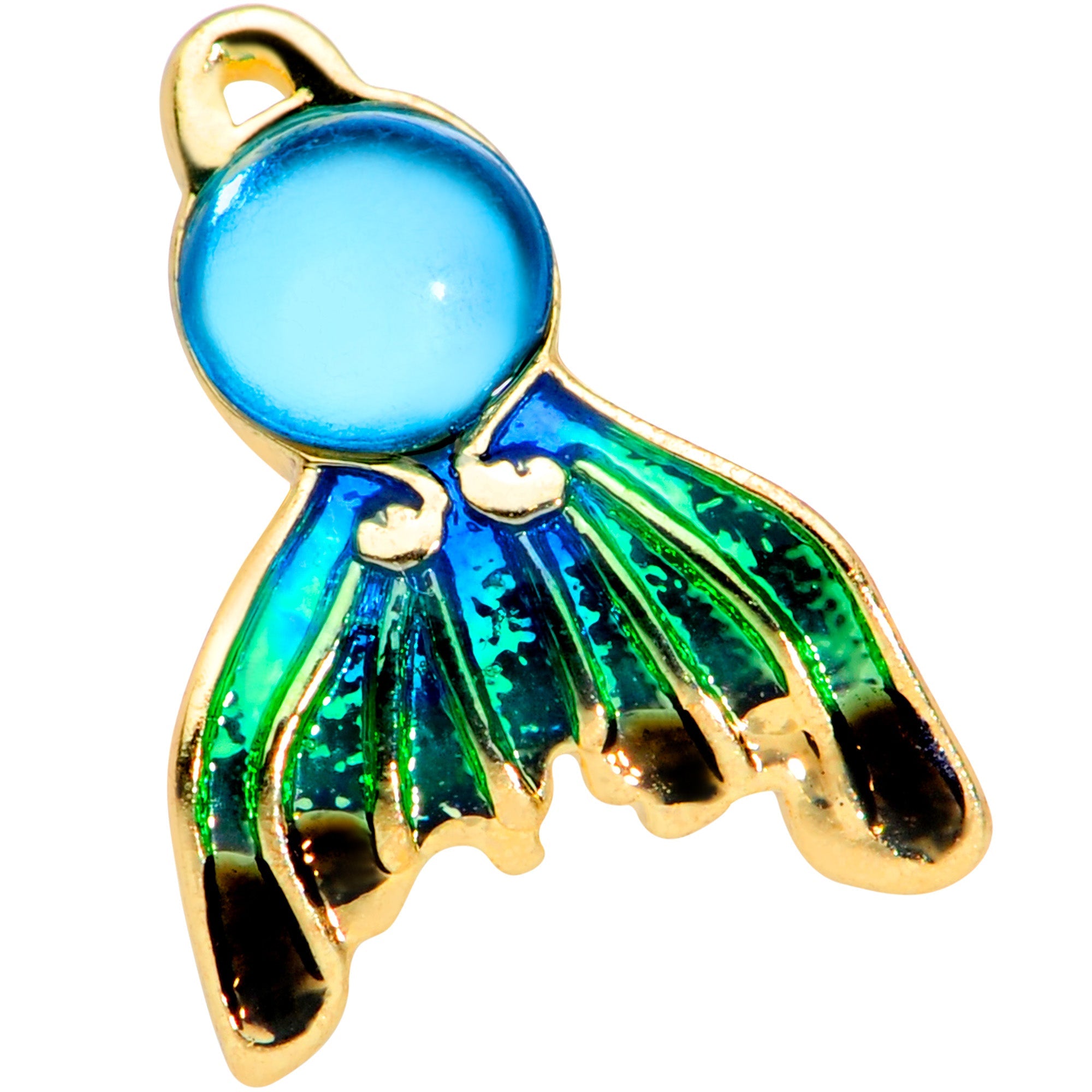 BodyCandy 16G 5/16 Gold Tone Blue Green Mermaid Tail Labret Monroe Tragus — detail close-up