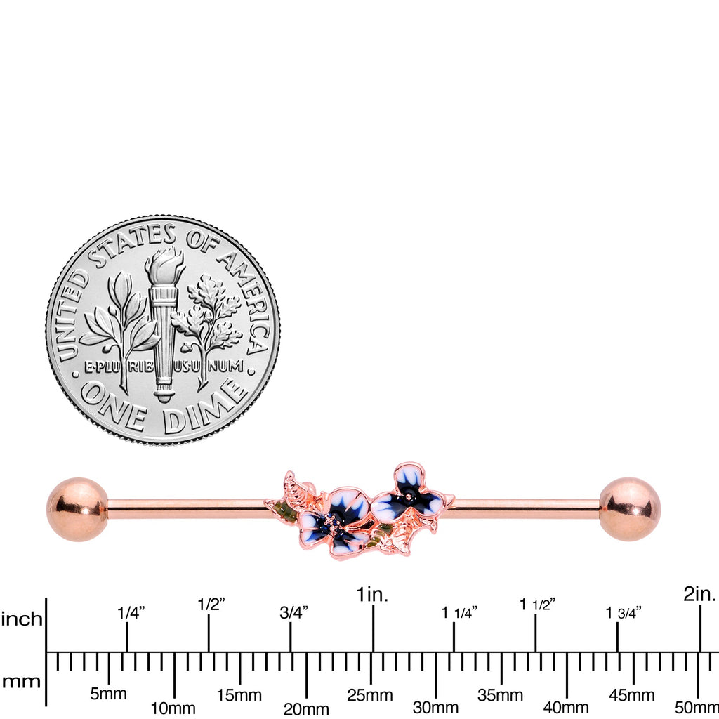 BodyCandy 14G Rose Gold Tone Blue Tropical Flower Industrial Barbell 38mm — lifestyle context