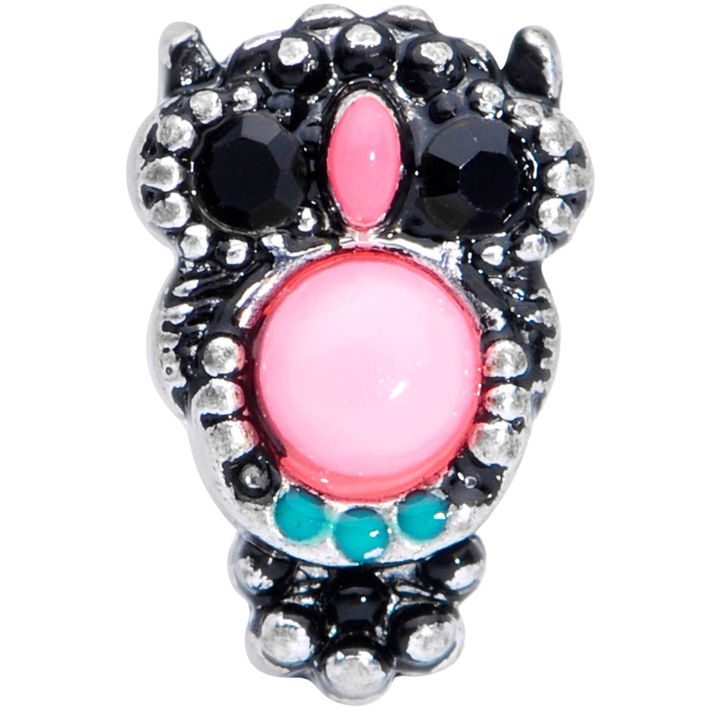 BodyCandy 16G 1/4 Black Gem Pink Orb Owl Cartilage Tragus Earring — detail close-up