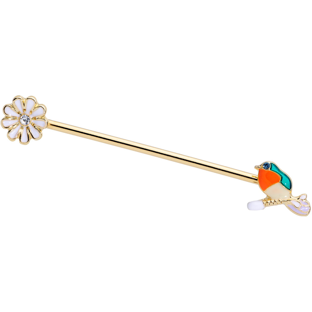 BodyCandy 14G Green Gem Gold Tone Perch Bird Industrial Barbell 38mm — main product shot