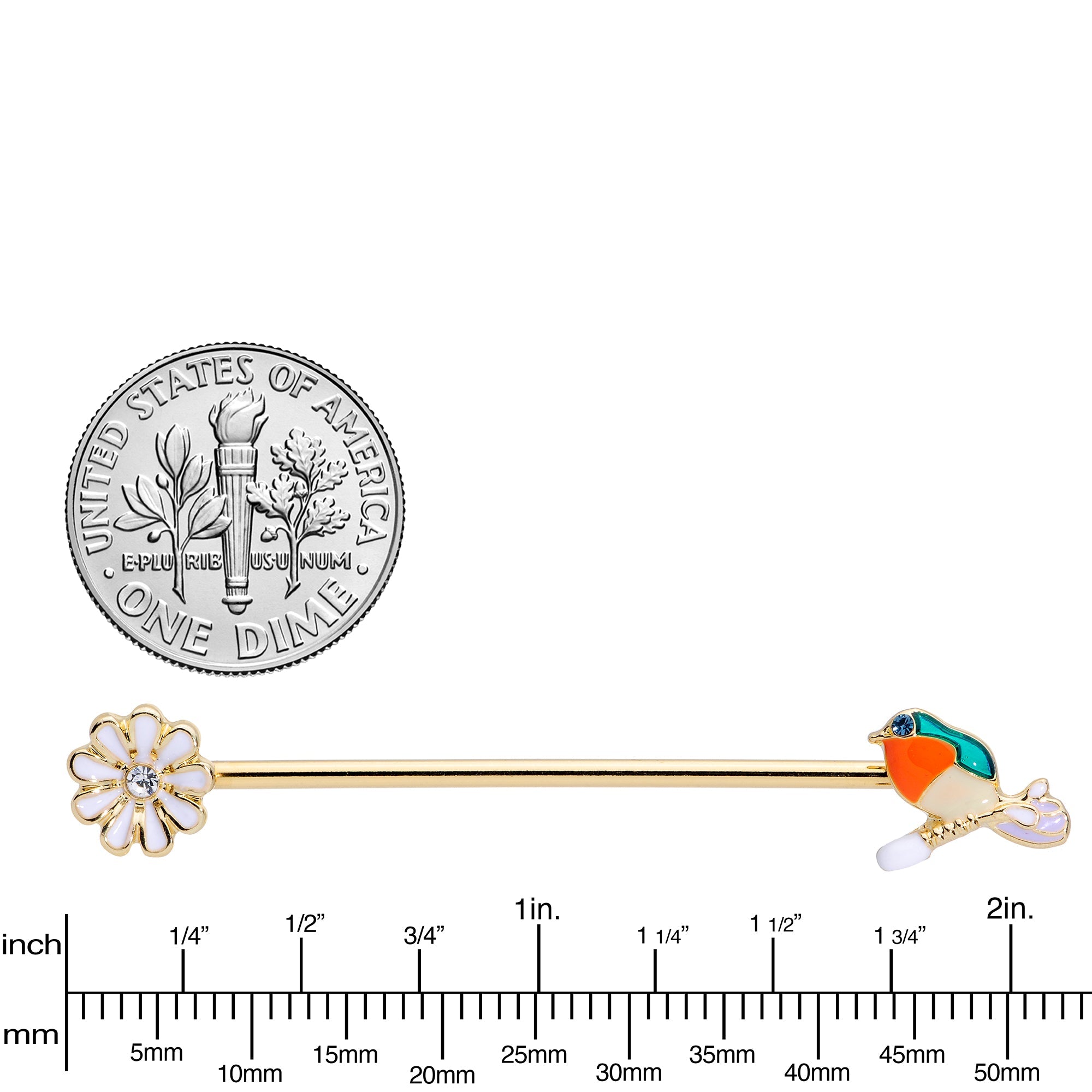 BodyCandy 14G Green Gem Gold Tone Perch Bird Industrial Barbell 38mm — lifestyle context