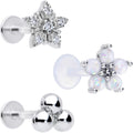 BodyCandy 16G 5/16 CZ Gem White Faux Opal Bioplast Labret Tragus Set of 3 — main product shot