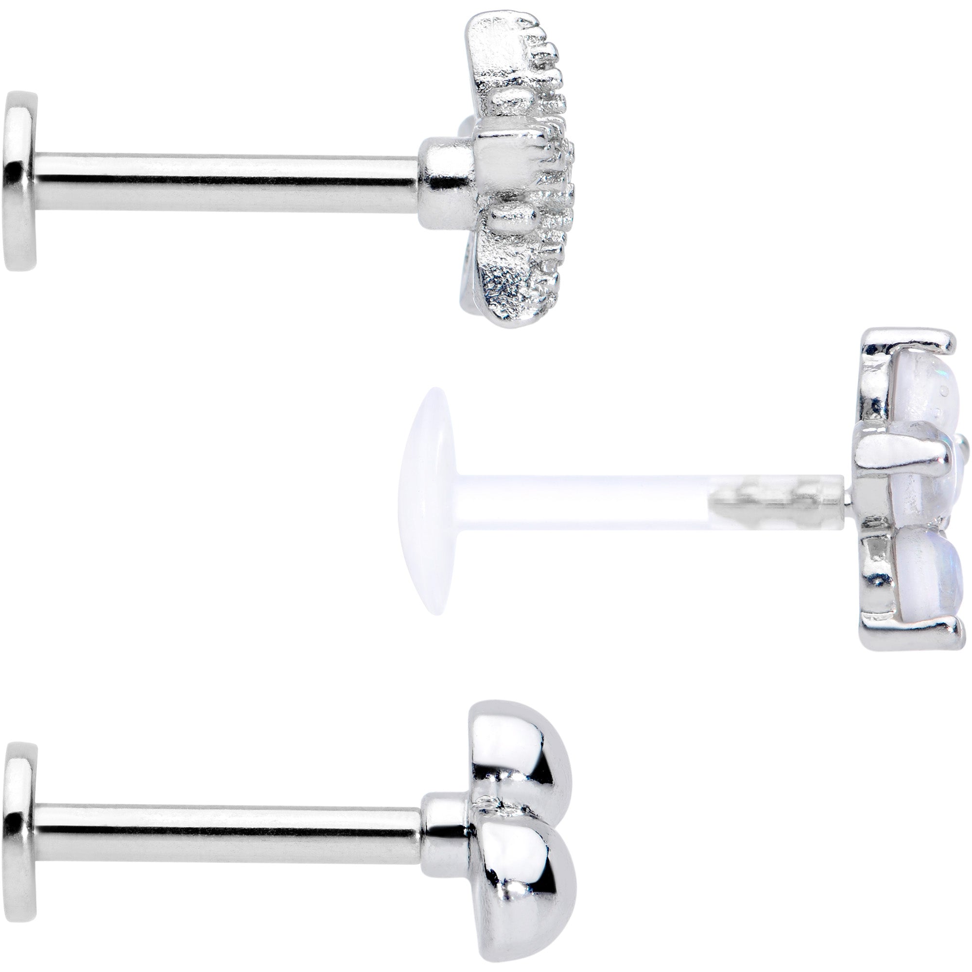 BodyCandy 16G 5/16 CZ Gem White Faux Opal Bioplast Labret Tragus Set of 3 — lifestyle context