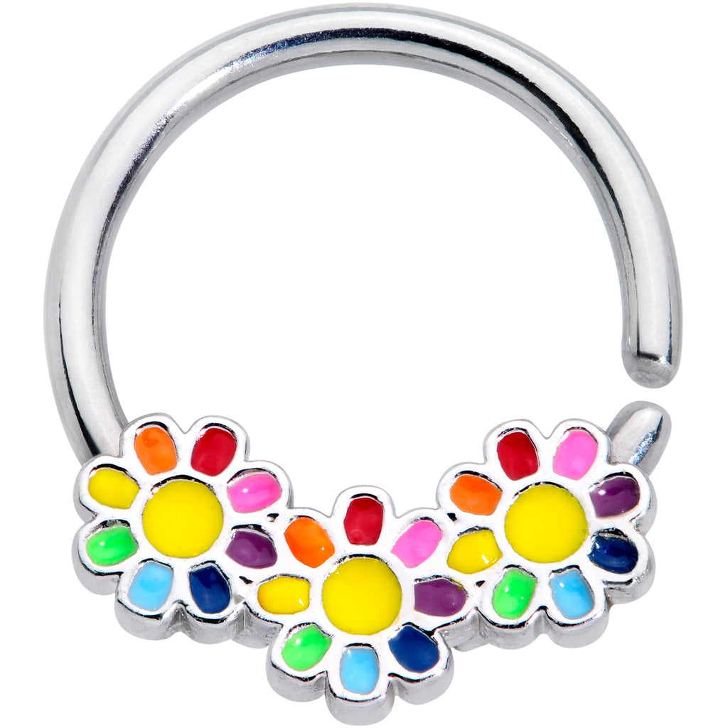 BodyCandy 16G 3/8 Rainbow Hippie Flower Septum Ring — main product shot