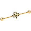 BodyCandy 14G Green Gem Gold Tone Double Shamrock Industrial Barbell 38mm — main product shot