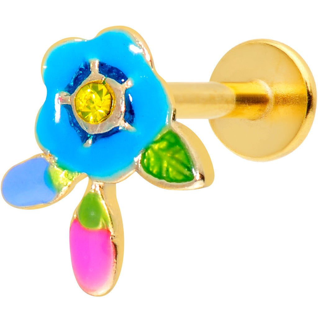 BodyCandy 16G 5/16 Yellow Gem Gold Tone Neon Flower Labret Monroe Tragus — main product shot