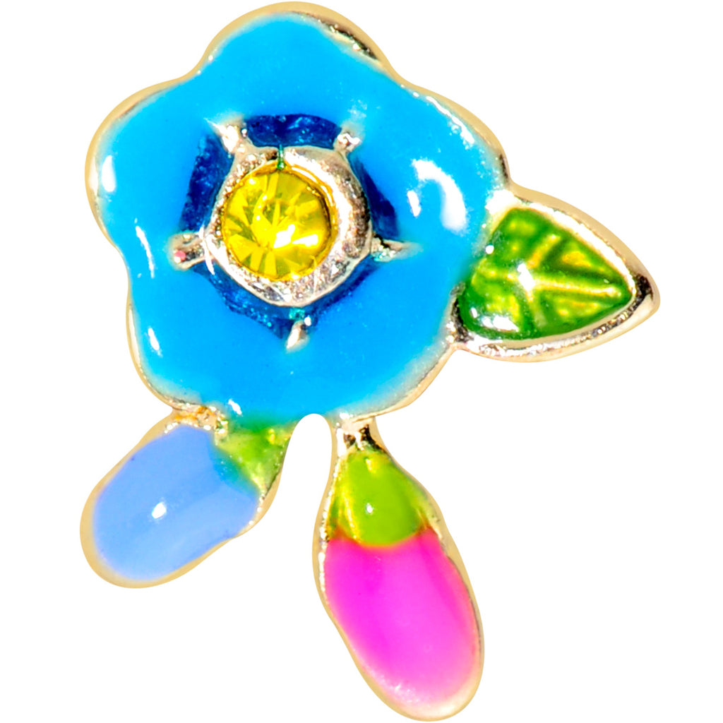BodyCandy 16G 5/16 Yellow Gem Gold Tone Neon Flower Labret Monroe Tragus — detail close-up