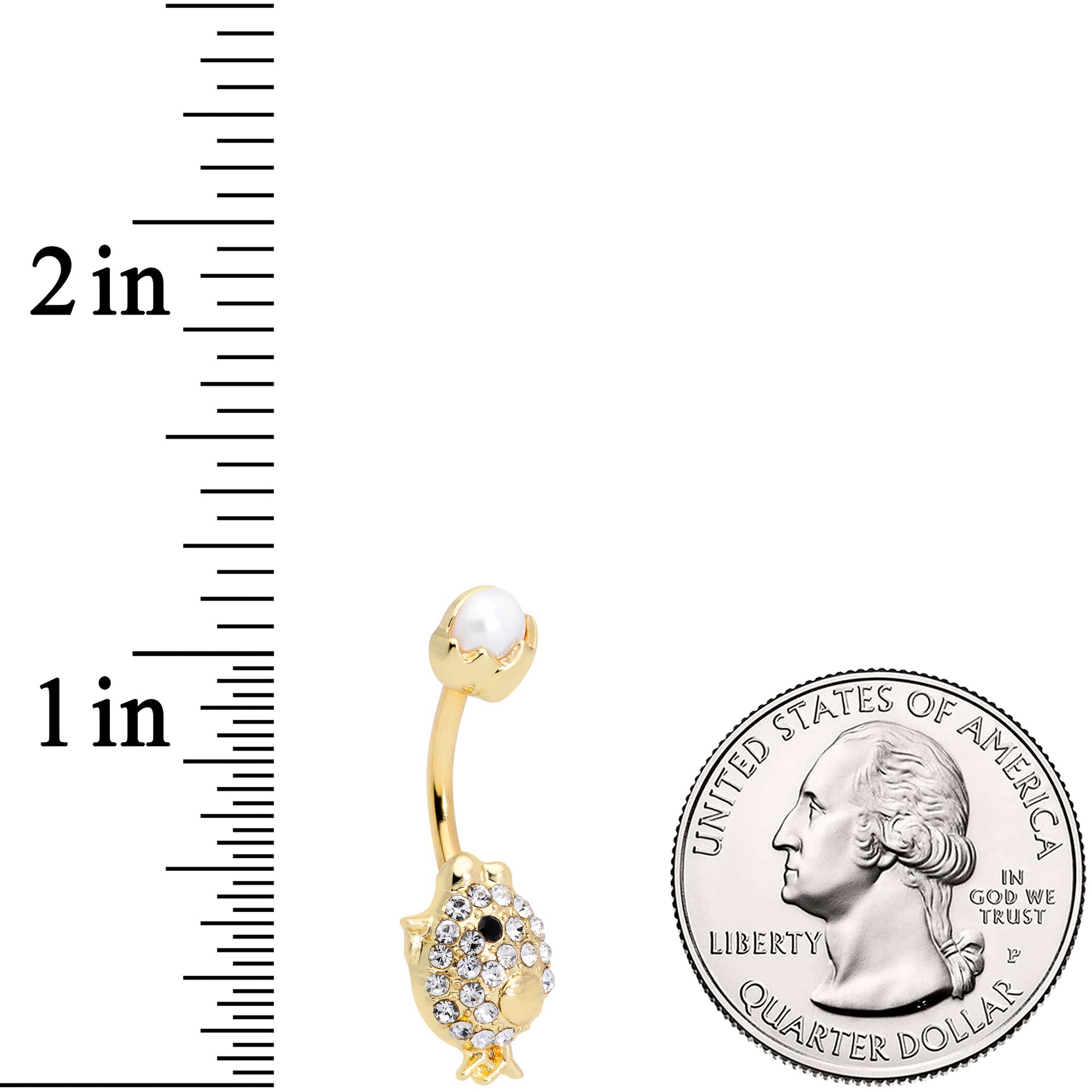 BodyCandy Clear Gem Gold Tone Egg Chick Belly Ring — detail close-up