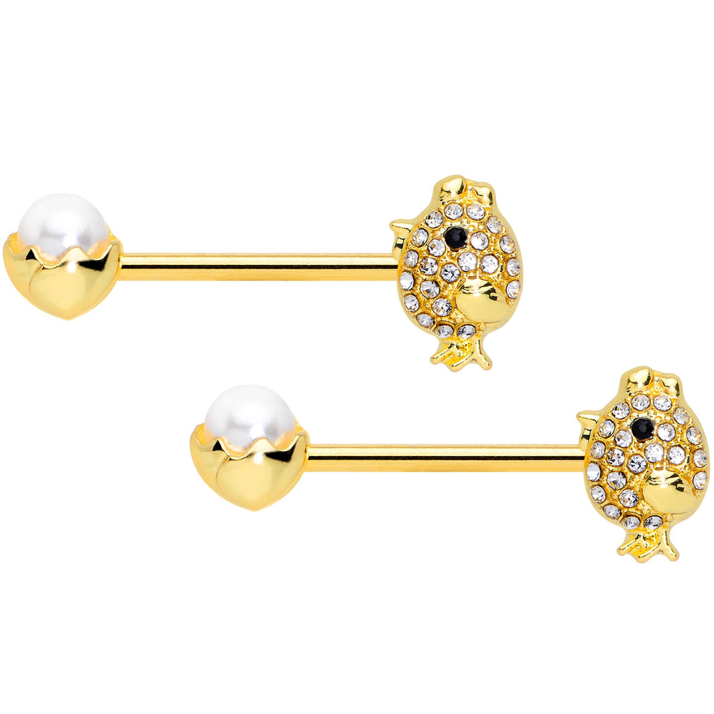 BodyCandy 14G 9/16 Clear Gem Gold Tone Egg Chick Barbell Nipple Ring Set — main product shot